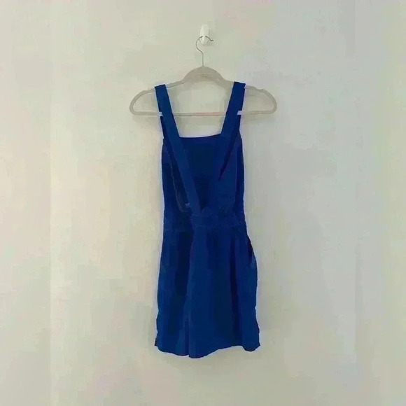 Zara Cross Back, Linen Romper in Royal Blue with Pockets, Size Small - Picture 2 of 2